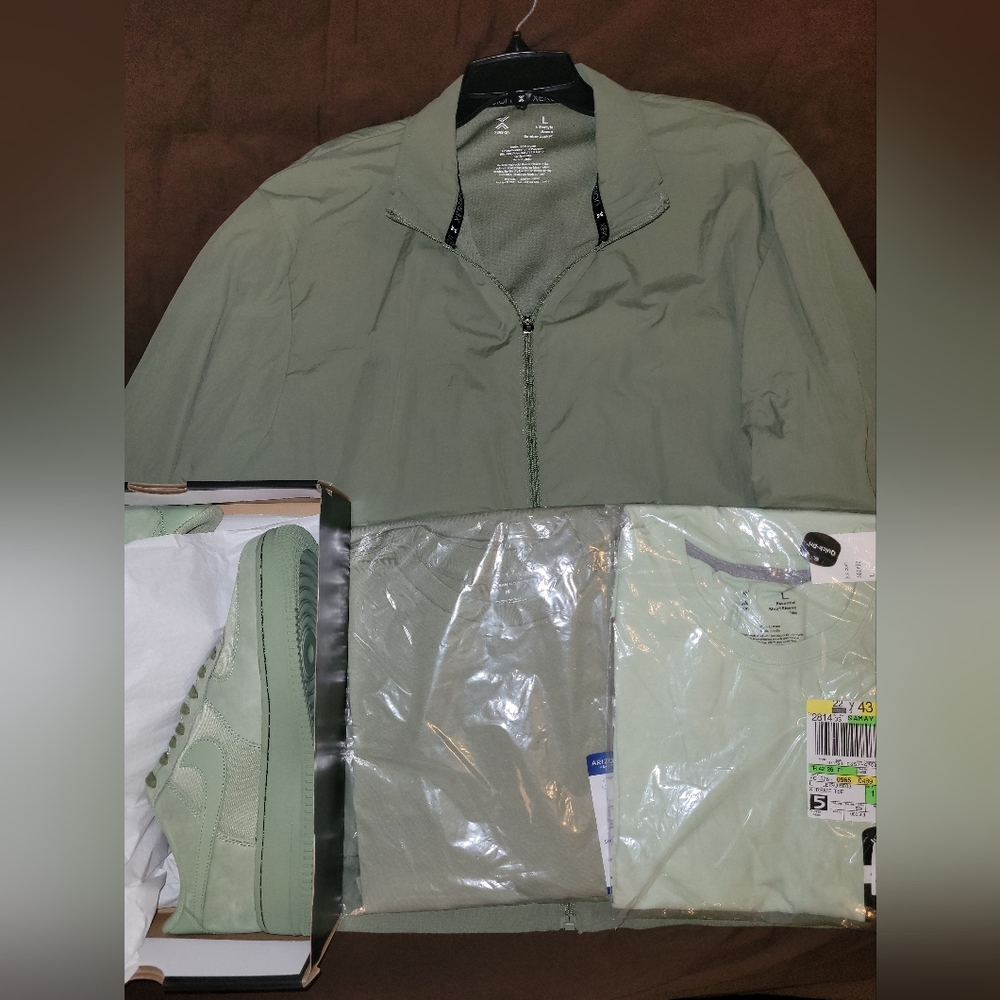 Green Jacket, T-Shirt, and Sneakers Set